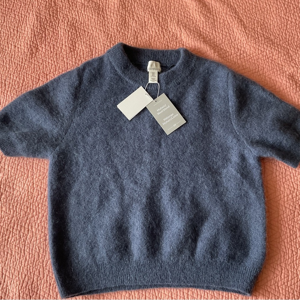 H&M Short Sleeve Blue Sweater, Mohair/Wool blend - Picture 4 of 9